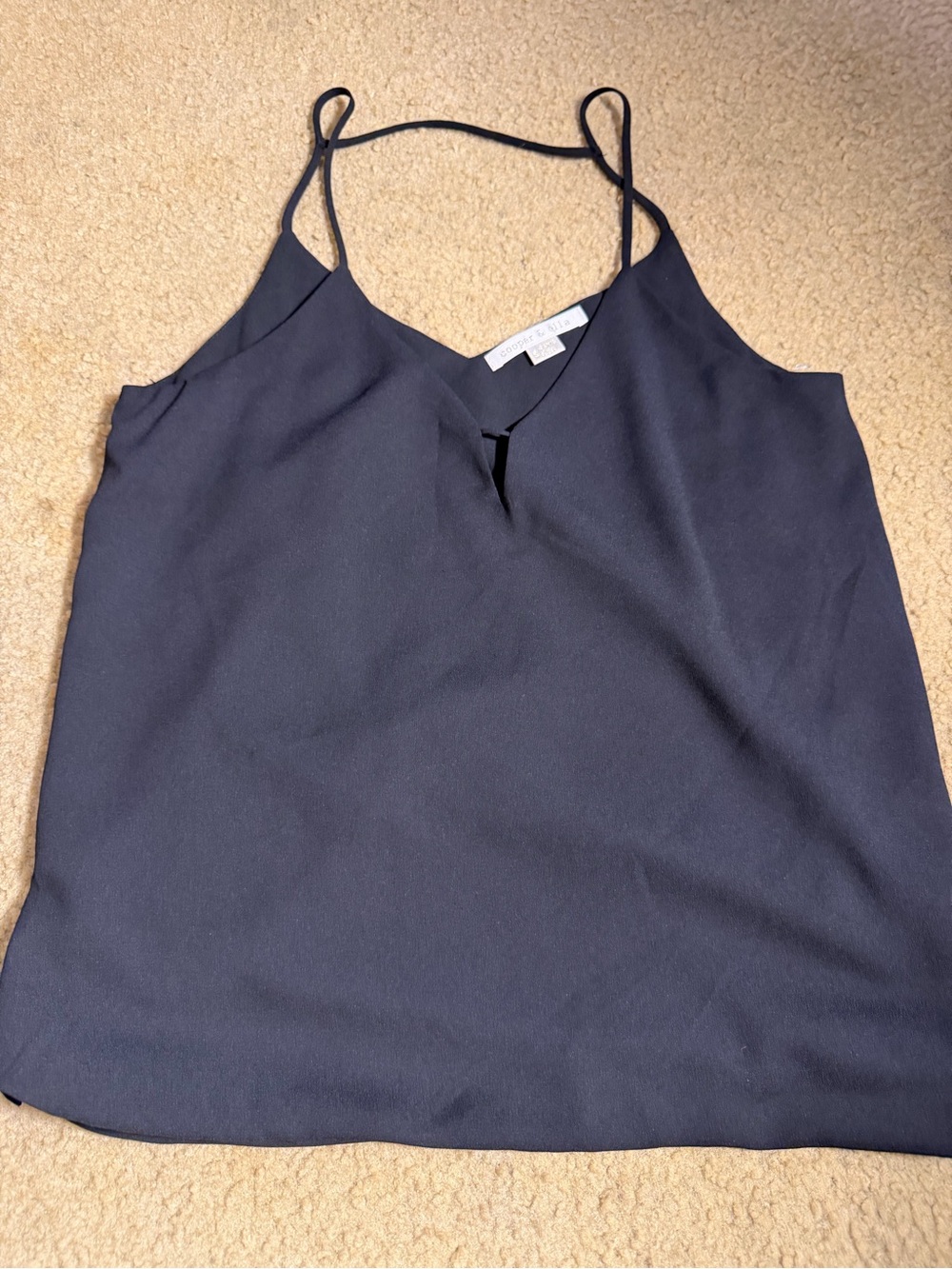 Cooper & Ella Navy Black Strappy Camisole Tank Top Women's Size S Cutout V-Neck